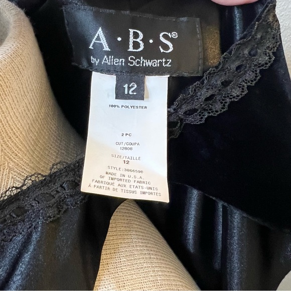 ABS Allen Schwartz Vintage Black satin velvet Dress size 12 - Picture 9 of 9
